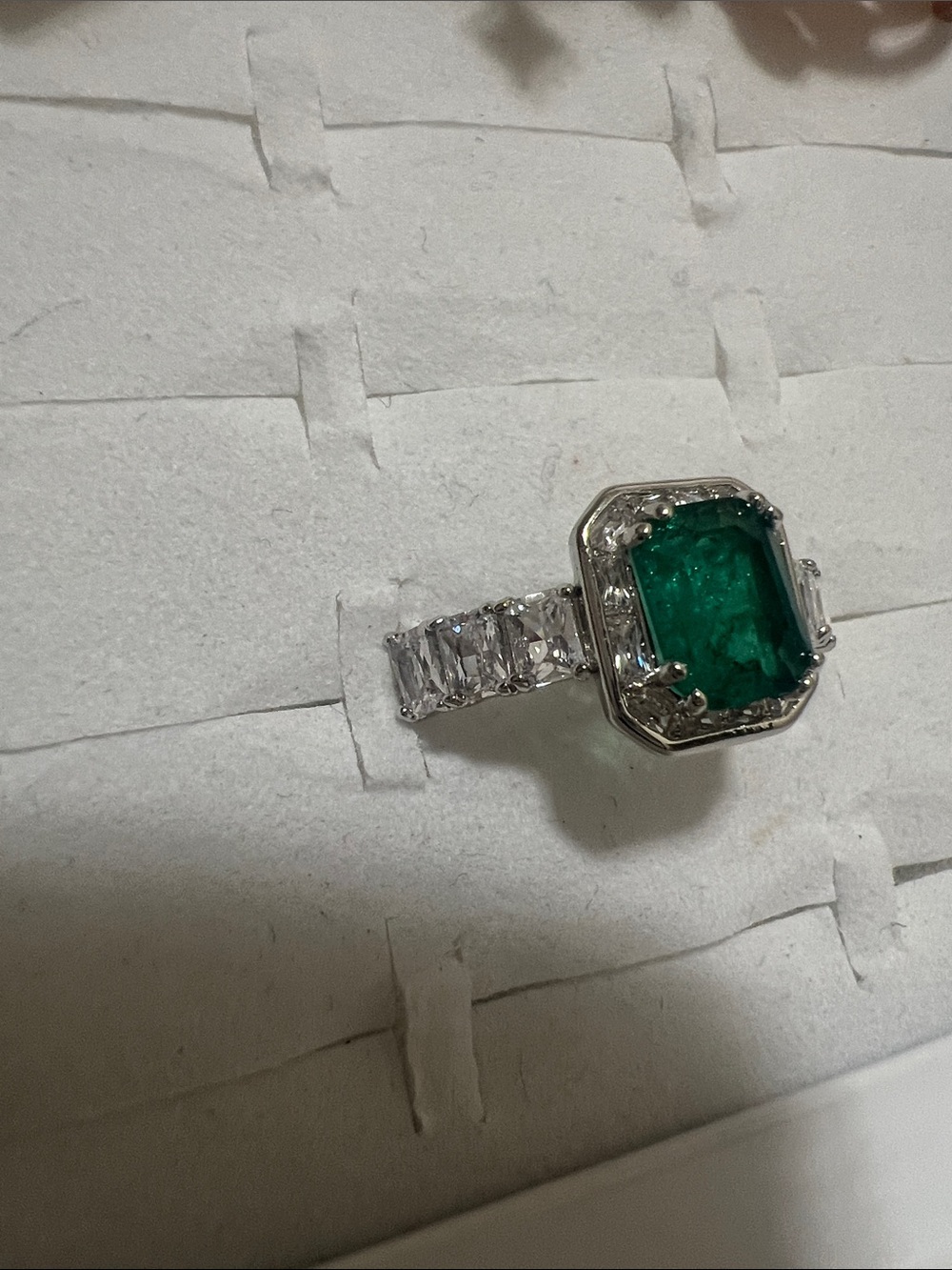 Emerald-Cut Green Gemstone Halo Ring - Women Jewelry